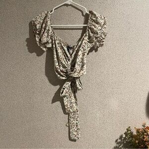 Floral‎ Wrap Blouse - Cream